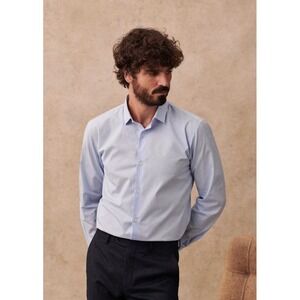 Octobre Editions Allen Dress Shirt Men's 38/S Blue Button Up Poplin Cotton $130